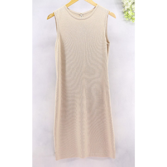 St. John Sheath Sleeveless Dress/Short Sleeve Jacket Knit Neutral Old Money 4P - Picture 5 of 16